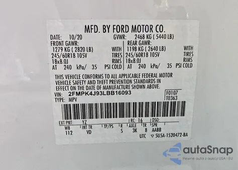 2020 Ford Edge Sel from USA, damaged, VIN 2FMPK4J93LBB16093